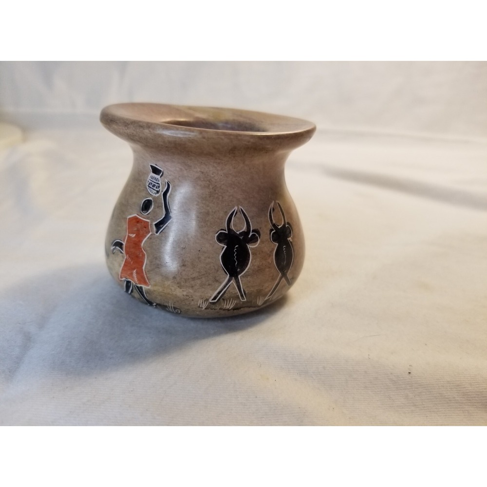 African Art Kenya soapstone smooth stone vase planter